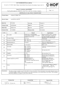 ModaXL Modafinil 200mg Certificate